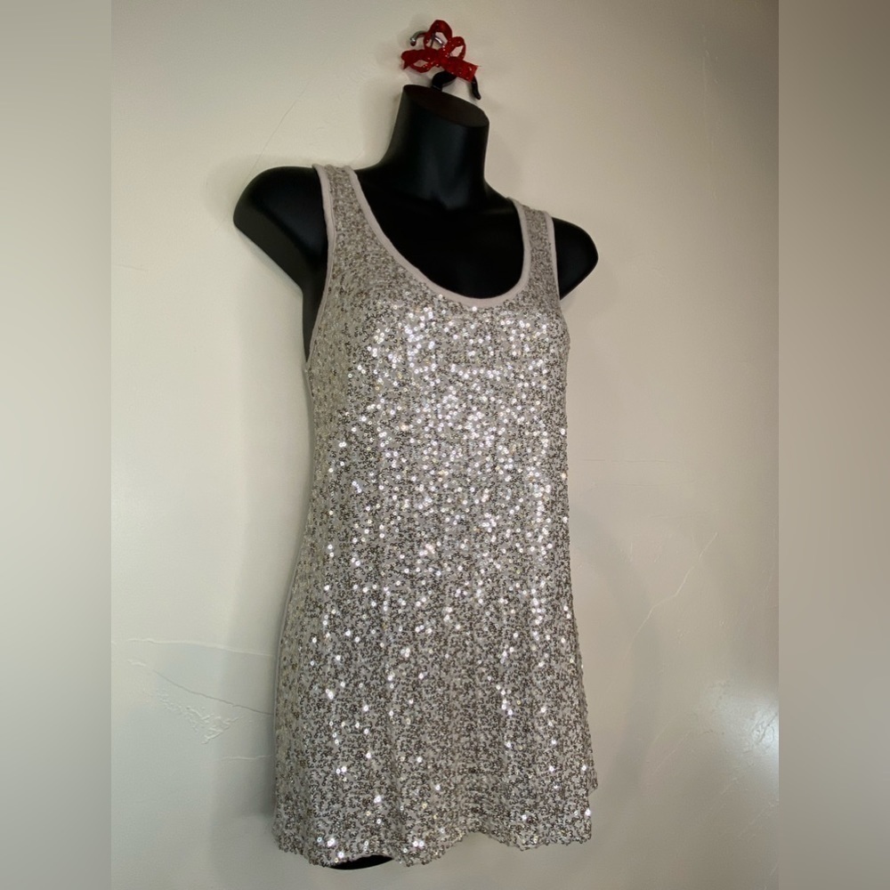 Shimmering Sequin Front~Stretchy Knit Back Sleeveless Design by Inc.~Size S